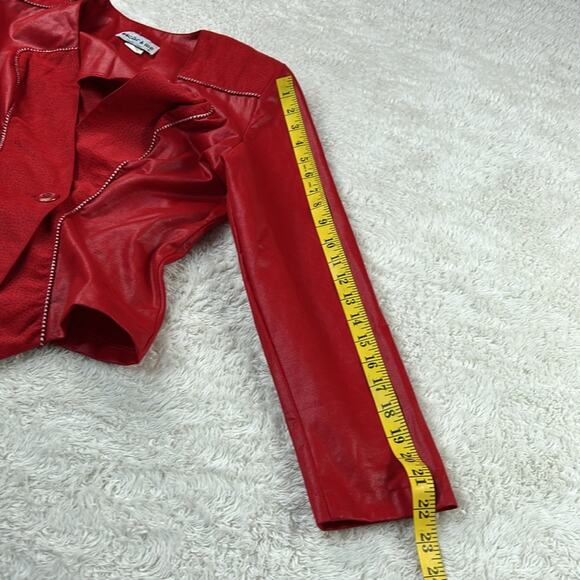 Vintage 80s Oscar and Me faux leather and suede red blazer jacket, size 7 or 8 - Picture 7 of 13